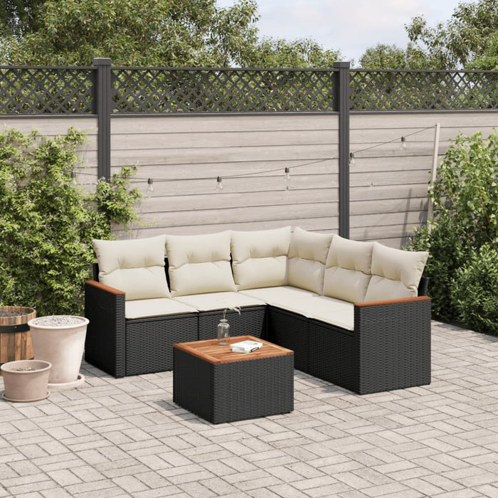 Set mobilier de grădină cu perne, 6 piese, negru, poliratan WALTI