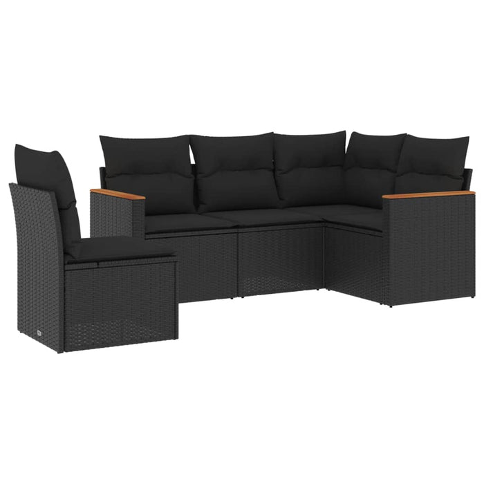Set mobilier de grădină cu perne, 5 piese, negru, poliratan WALTI