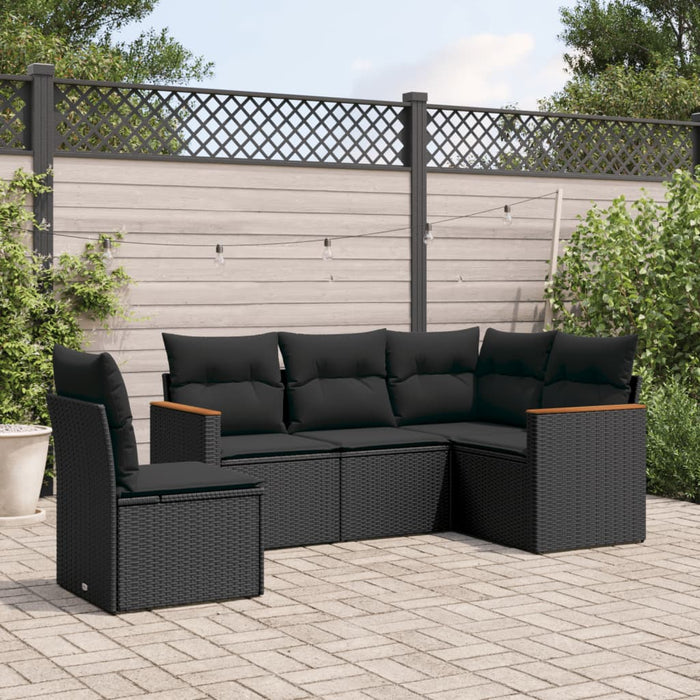 Set mobilier de grădină cu perne, 5 piese, negru, poliratan WALTI