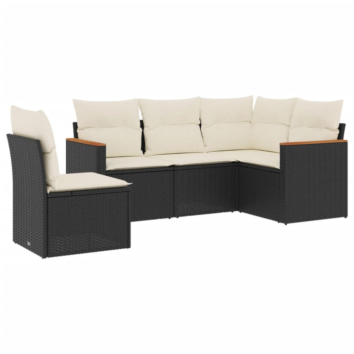 Set mobilier de grădină cu perne, 5 piese, negru, poliratan WALTI