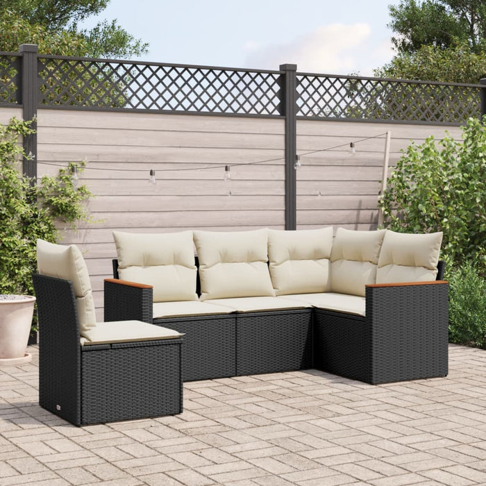 Set mobilier de grădină cu perne, 5 piese, negru, poliratan WALTI