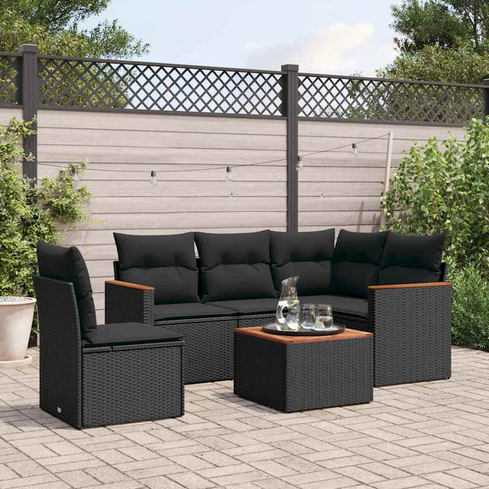 Set mobilier de grădină cu perne, 6 piese, negru, poliratan - WALTI WALTI