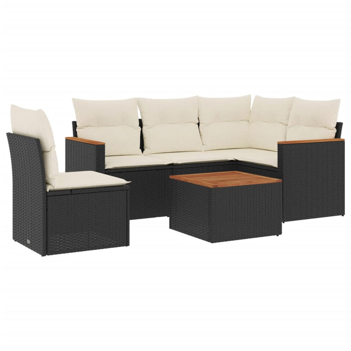 Set mobilier de grădină cu perne, 6 piese, negru, poliratan WALTI