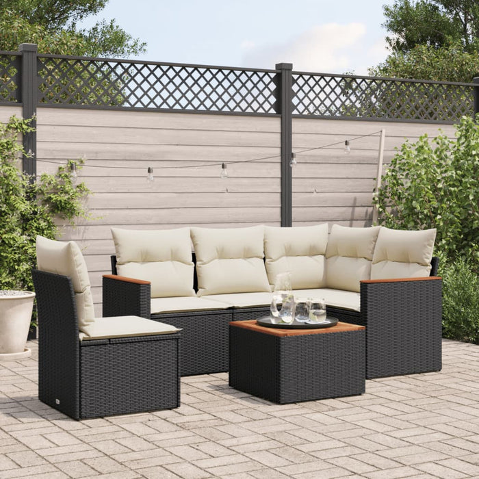 Set mobilier de grădină cu perne, 6 piese, negru, poliratan WALTI