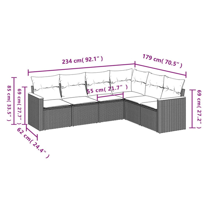Set mobilier de grădină cu perne, 6 piese, negru, poliratan - WALTI WALTI