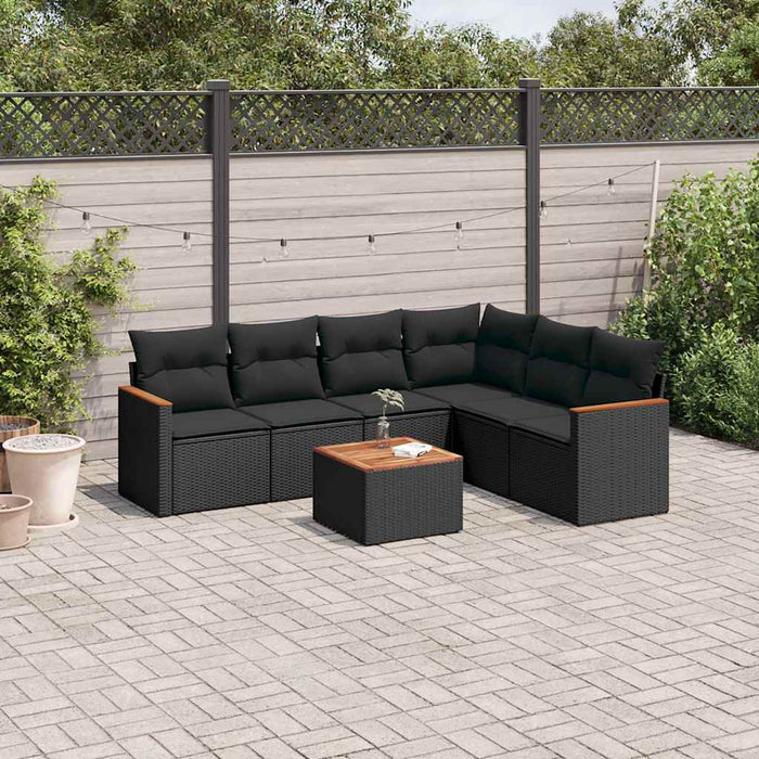 Set canapele de grădină cu perne, 7 piese, negru, poliratan - WALTI WALTI