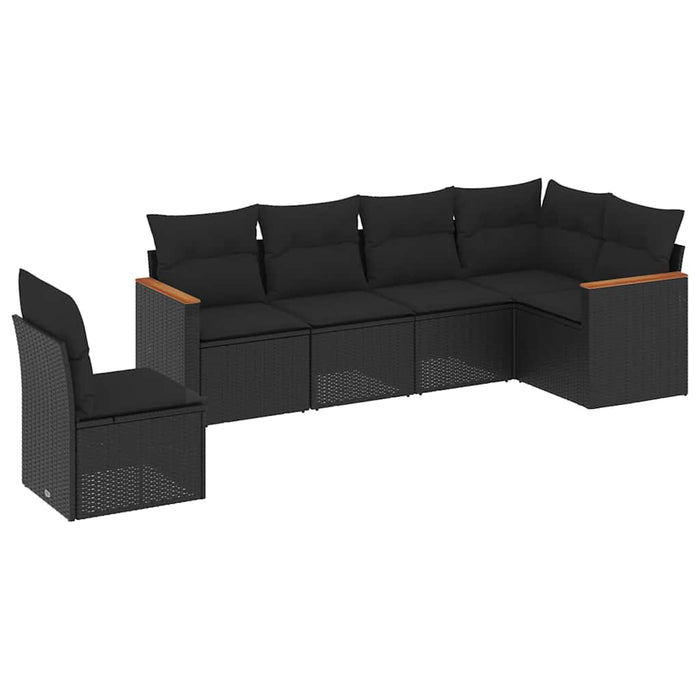 Set mobilier de grădină cu perne, 6 piese, negru, poliratan - WALTI WALTI