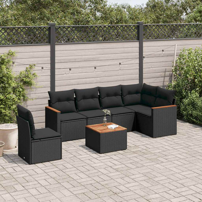 Set canapele de grădină cu perne, 7 piese, negru, poliratan - WALTI WALTI