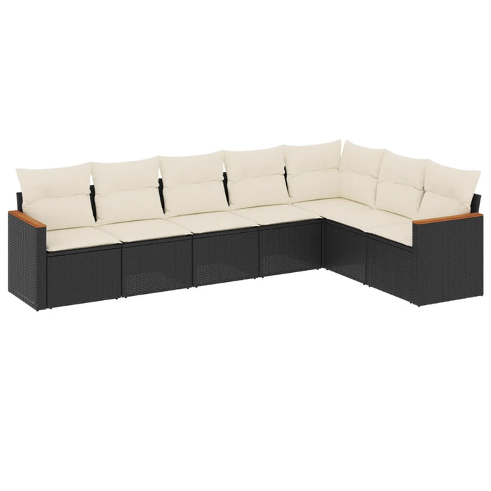 Set canapele de grădină cu perne, 7 piese, negru, poliratan WALTI