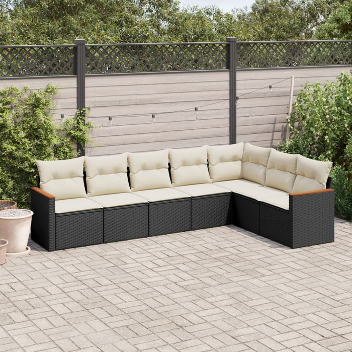 Set canapele de grădină cu perne, 7 piese, negru, poliratan WALTI