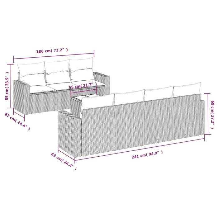 Set mobilier de grădină cu perne, 8 piese, negru, poliratan - WALTI WALTI