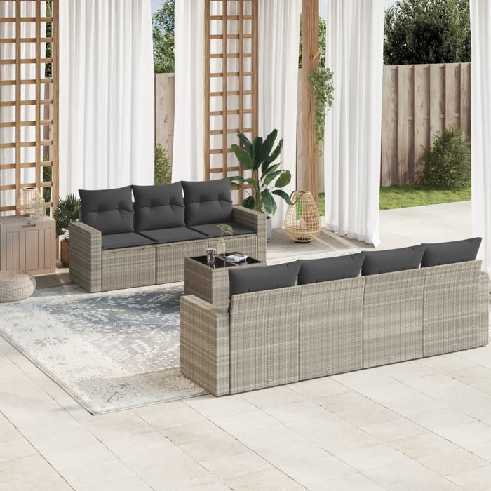 Set mobilier de grădină cu perne, 8 piese gri deschis poliratan - WALTI WALTI