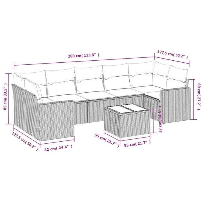 Set mobilier de grădină cu perne, 8 piese, negru, poliratan - WALTI WALTI