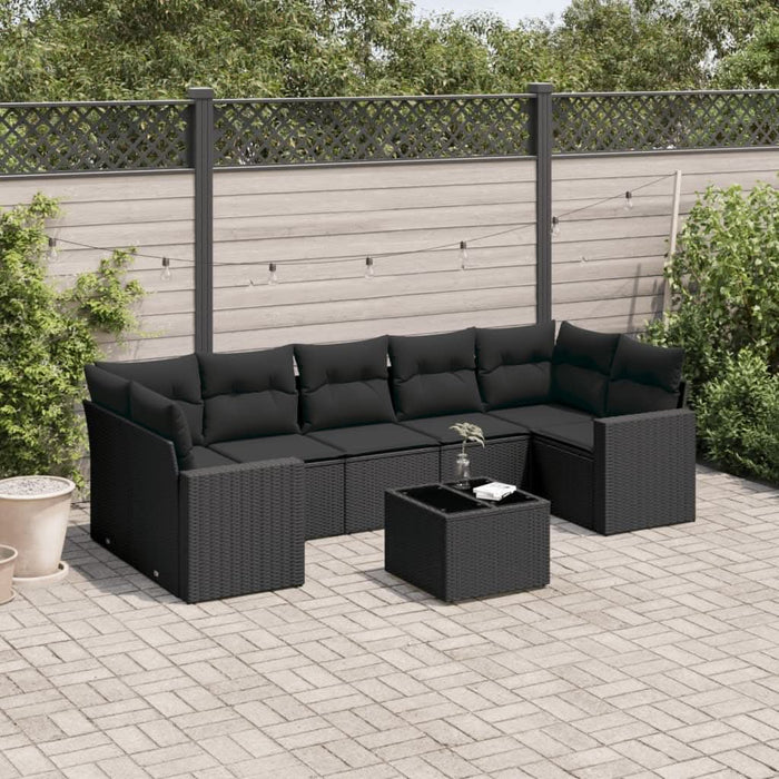 Set mobilier de grădină cu perne, 8 piese, negru, poliratan - WALTI WALTI