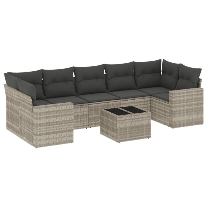 Set mobilier de grădină cu perne, 8 piese gri deschis poliratan - WALTI WALTI