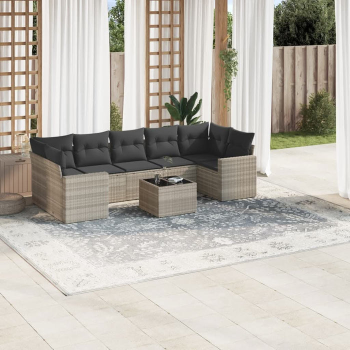 Set mobilier de grădină cu perne, 8 piese gri deschis poliratan - WALTI WALTI