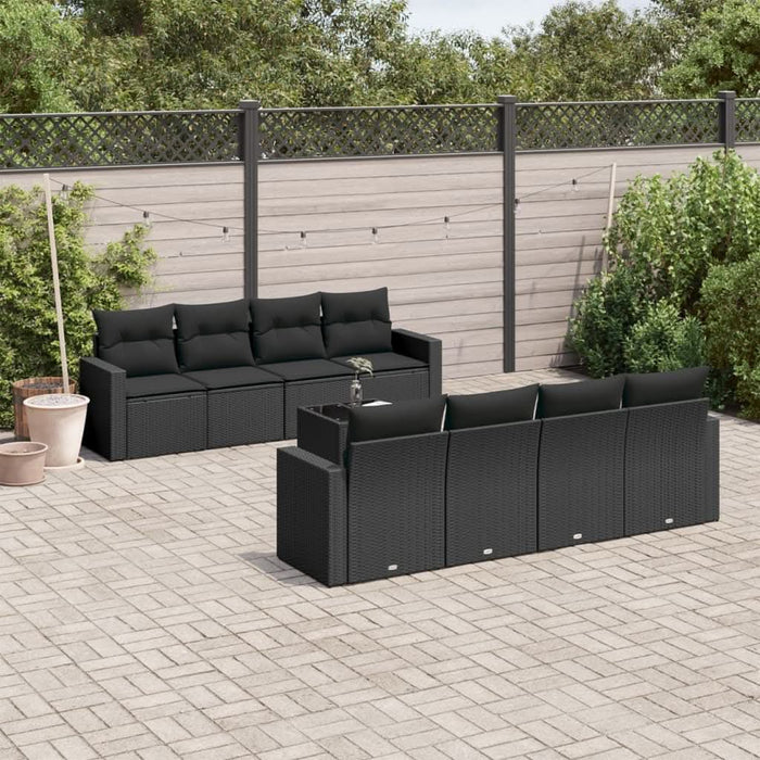 Set mobilier de grădină cu perne, 9 piese, negru, poliratan - WALTI WALTI