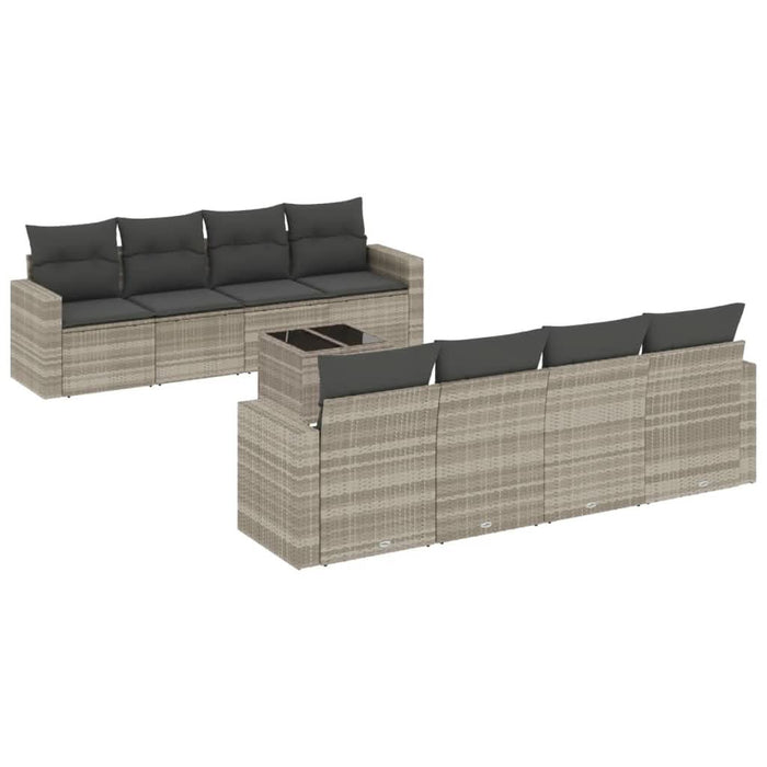 Set canapele de grădină cu perne, 9 piese gri deschis poliratan - WALTI WALTI