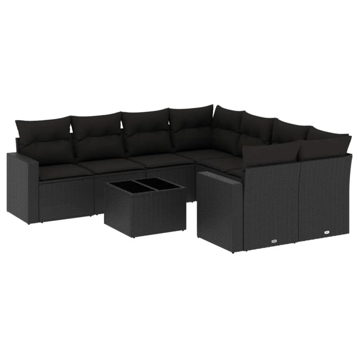 Set mobilier de grădină cu perne, 9 piese, negru, poliratan - WALTI WALTI