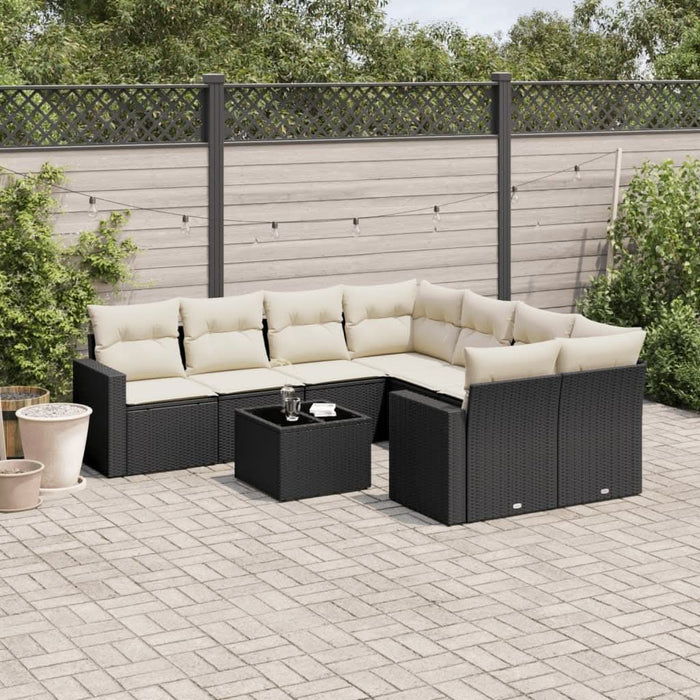 Set mobilier de grădină cu perne, 9 piese, negru, poliratan - WALTI WALTI