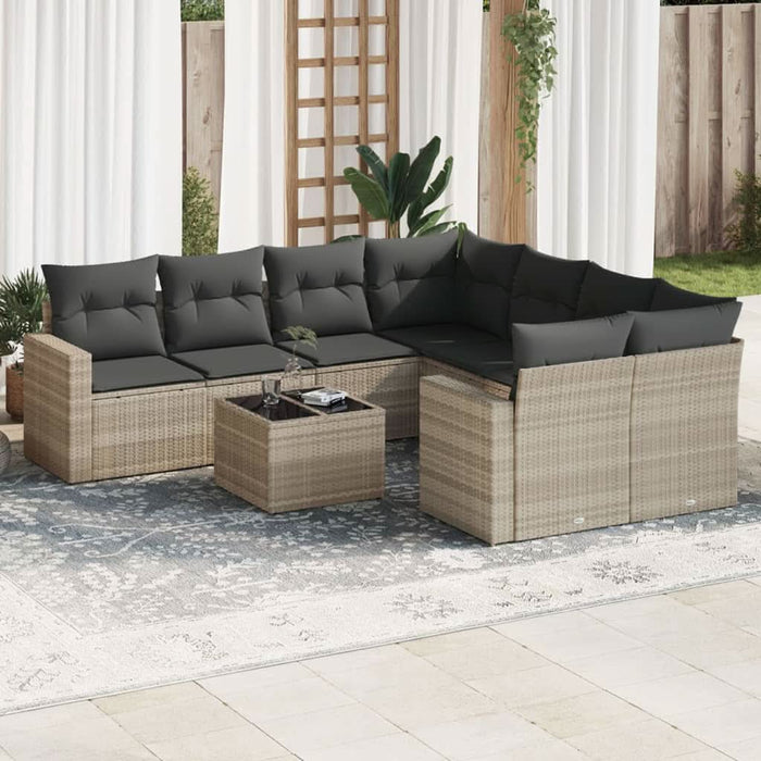 Set canapele de grădină cu perne, 9 piese gri deschis poliratan - WALTI WALTI