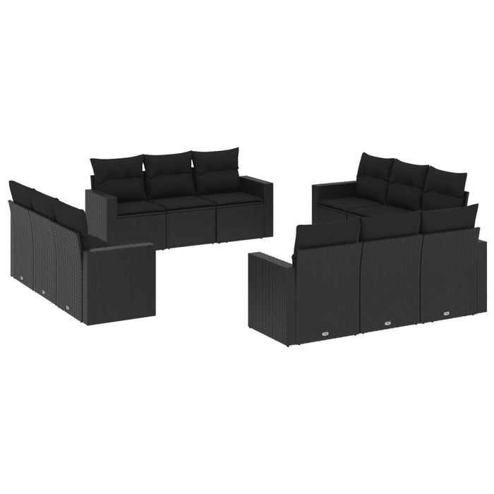 Set canapele de grădină, 12 piese, cu perne, negru, poliratan - WALTI WALTI