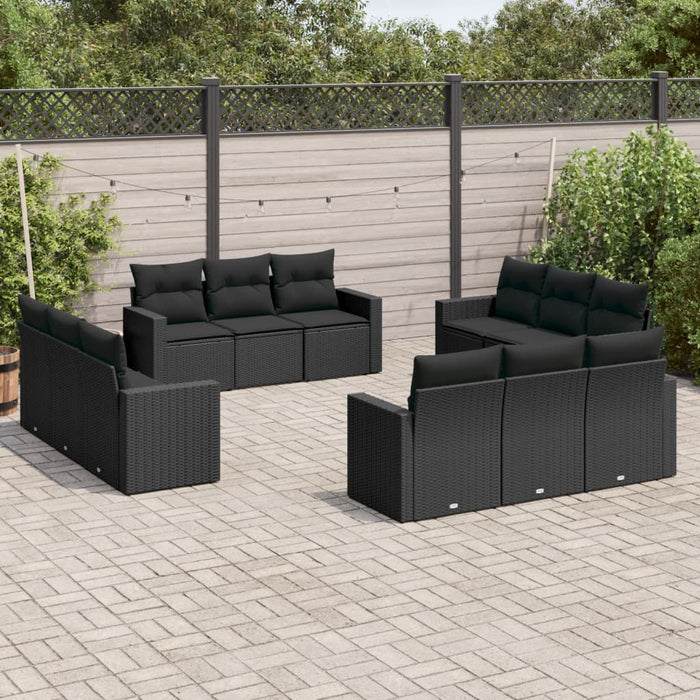 Set canapele de grădină, 12 piese, cu perne, negru, poliratan - WALTI WALTI