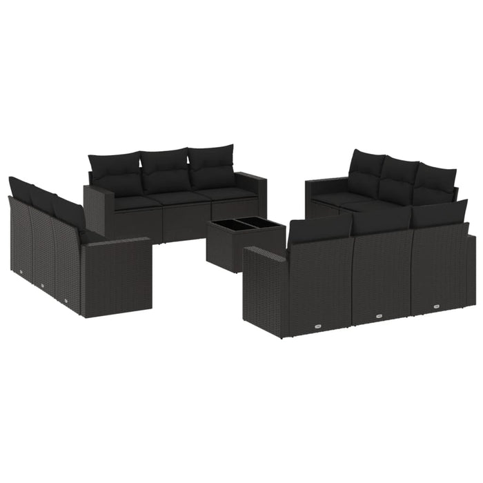 Set mobilier de grădină cu perne, 13 piese, negru, poliratan - WALTI WALTI
