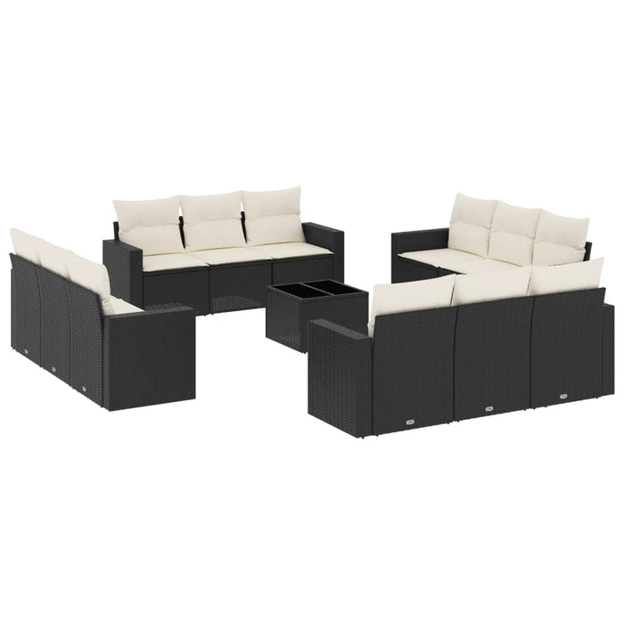 Set mobilier de grădină cu perne, 13 piese, negru, poliratan WALTI