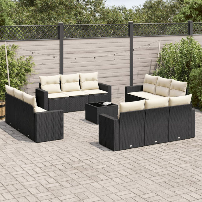 Set mobilier de grădină cu perne, 13 piese, negru, poliratan WALTI