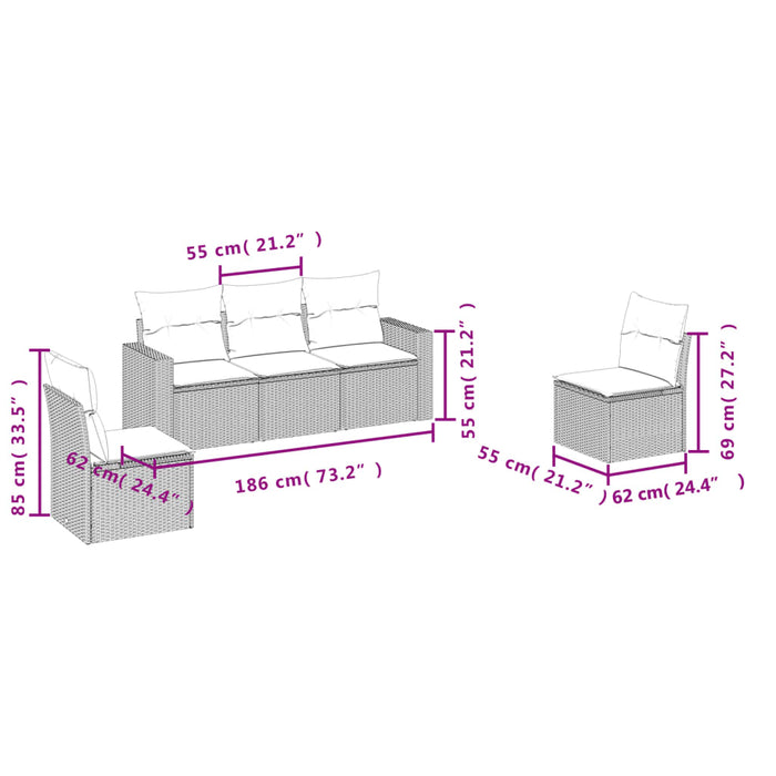 Set mobilier de grădină cu perne, 5 piese, negru, poliratan - WALTI WALTI