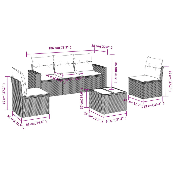 Set mobilier de grădină cu perne, 6 piese, negru, poliratan - WALTI WALTI
