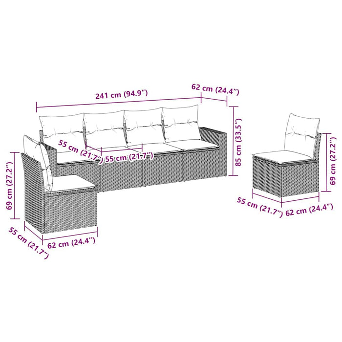 Set mobilier de grădină cu perne, 6 piese, negru, poliratan - WALTI WALTI
