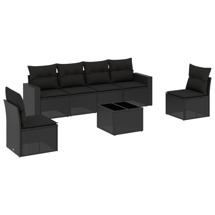 Set canapele de grădină cu perne, 7 piese, negru, poliratan WALTI