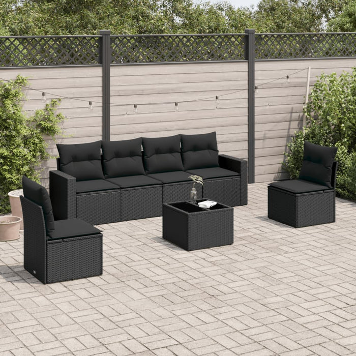 Set canapele de grădină cu perne, 7 piese, negru, poliratan WALTI