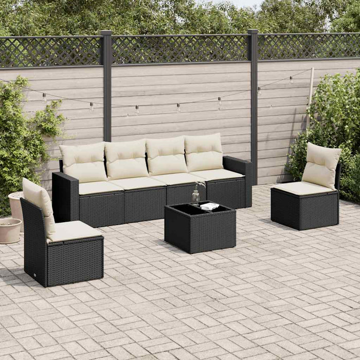 Set canapele de grădină cu perne, 7 piese, negru, poliratan WALTI