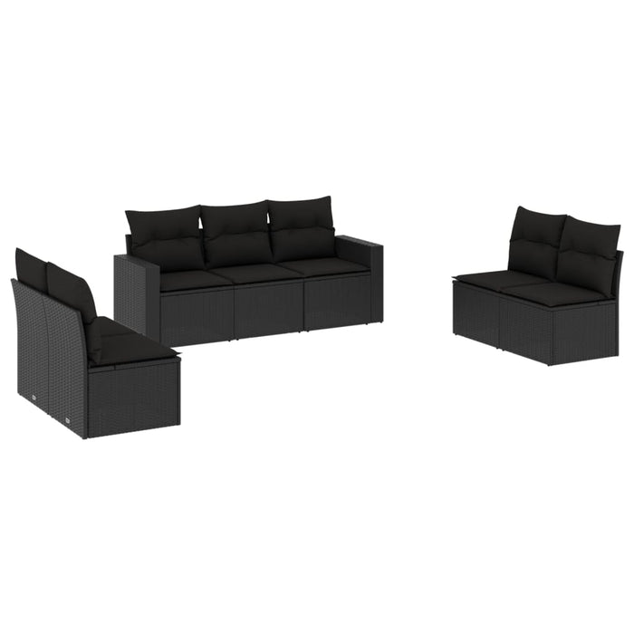 Set canapele de grădină cu perne, 7 piese, negru, poliratan WALTI