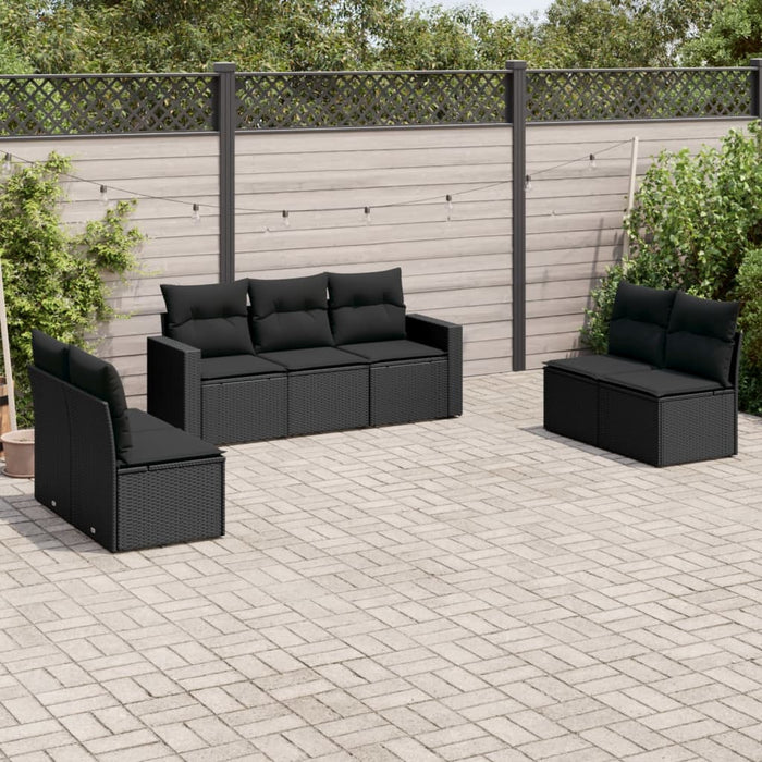 Set canapele de grădină cu perne, 7 piese, negru, poliratan WALTI
