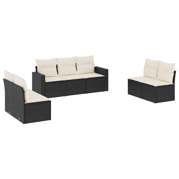 Set canapele de grădină cu perne, 7 piese, negru, poliratan WALTI