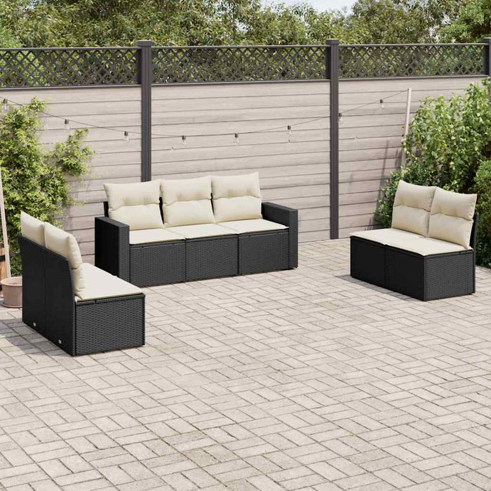 Set canapele de grădină cu perne, 7 piese, negru, poliratan WALTI