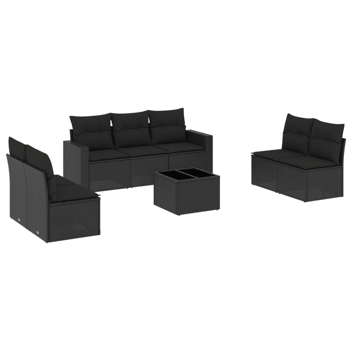 Set mobilier de grădină cu perne, 8 piese, negru, poliratan - WALTI WALTI