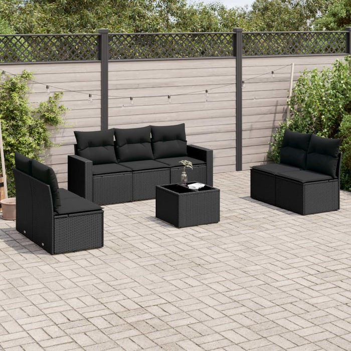 Set mobilier de grădină cu perne, 8 piese, negru, poliratan - WALTI WALTI