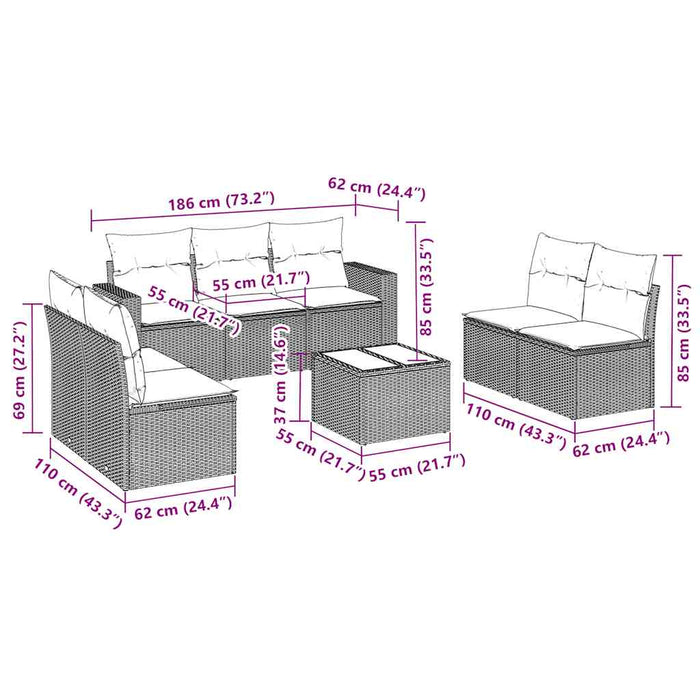 Set mobilier de grădină cu perne, 8 piese, negru, poliratan - WALTI WALTI