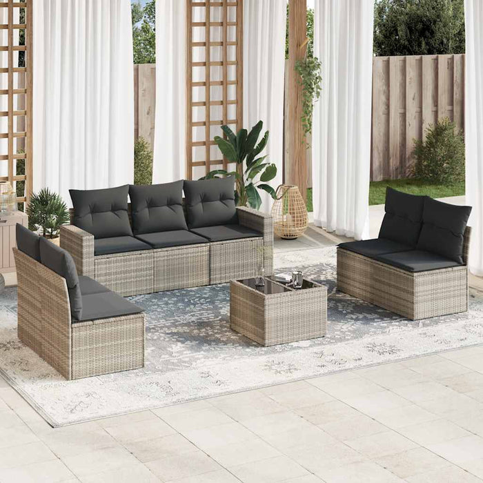 Set mobilier de grădină cu perne, 8 piese gri deschis poliratan - WALTI WALTI