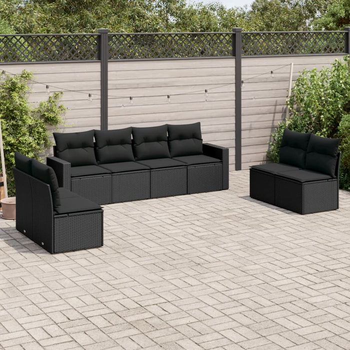 Set mobilier de grădină cu perne, 8 piese, negru, poliratan - WALTI WALTI