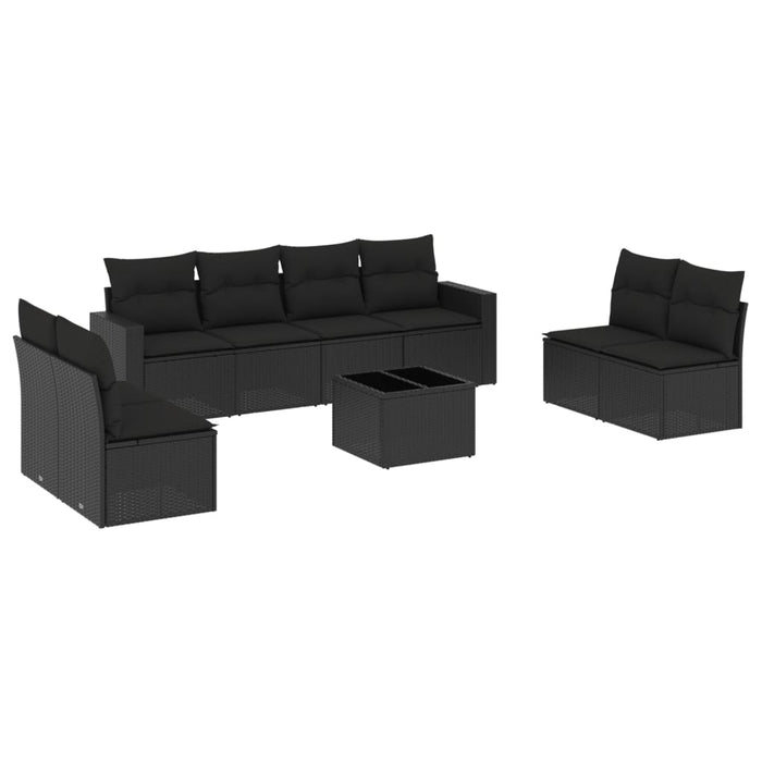 Set mobilier de grădină cu perne, 9 piese, negru, poliratan - WALTI WALTI