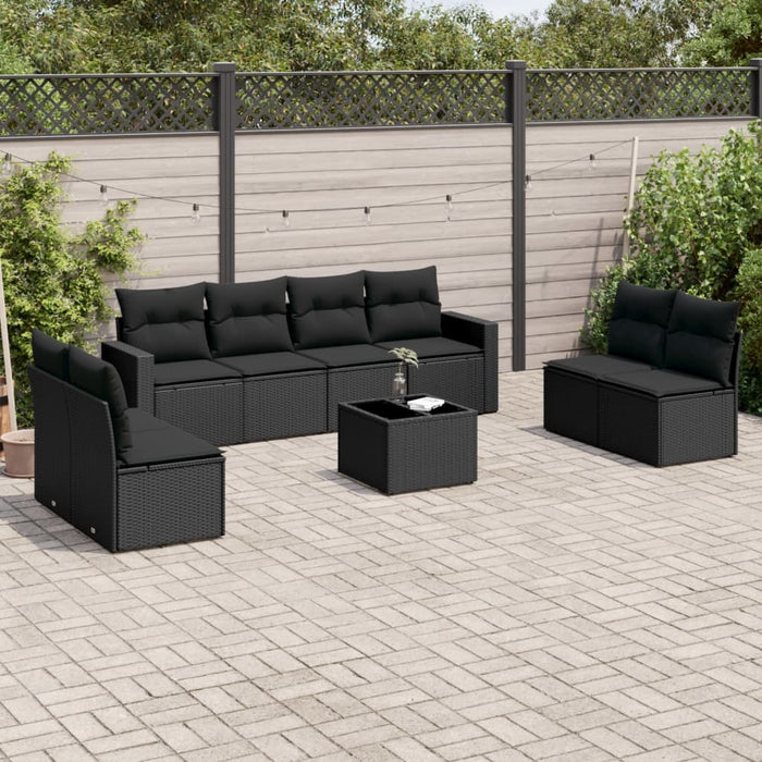 Set mobilier de grădină cu perne, 9 piese, negru, poliratan - WALTI WALTI