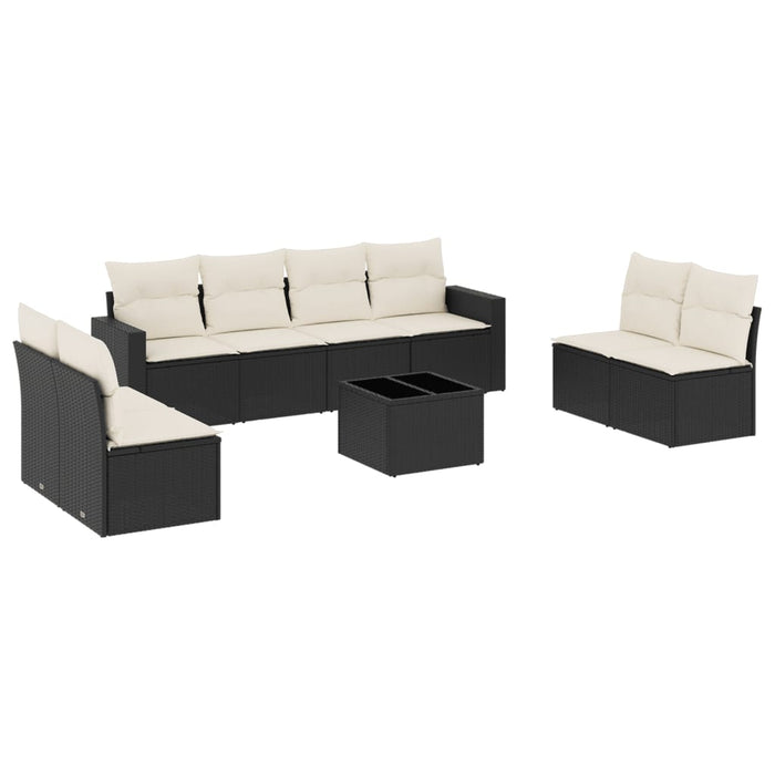 Set mobilier de grădină cu perne, 9 piese, negru, poliratan - WALTI WALTI