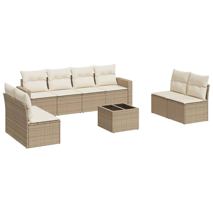 Set canapele de grădină, 9 piese, cu perne, bej, poliratan WALTI