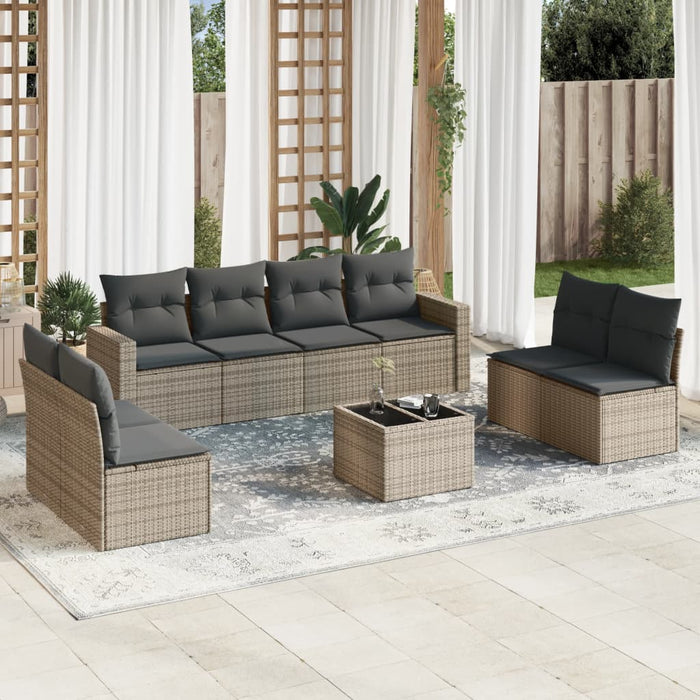 Set canapele de grădină, 9 piese, cu perne, bej, poliratan WALTI